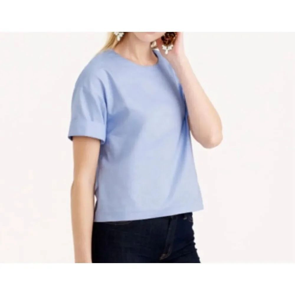 J.Crew blue crop oxford rolled cuff top size 6